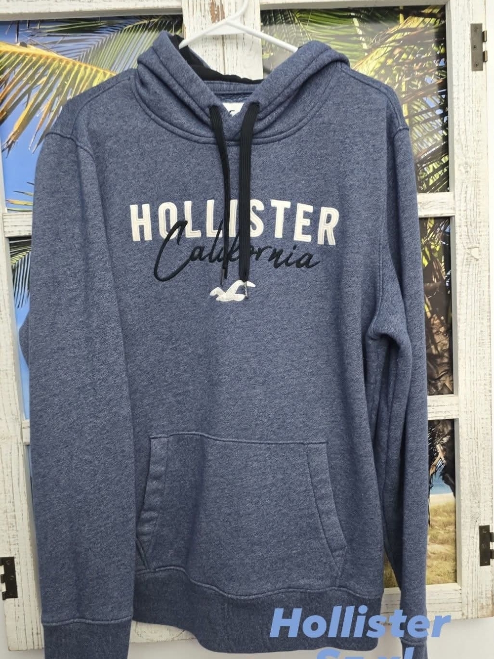 Hollister Men's Heather Navy Hooded Sweatshirt with California Logo Sz Xl